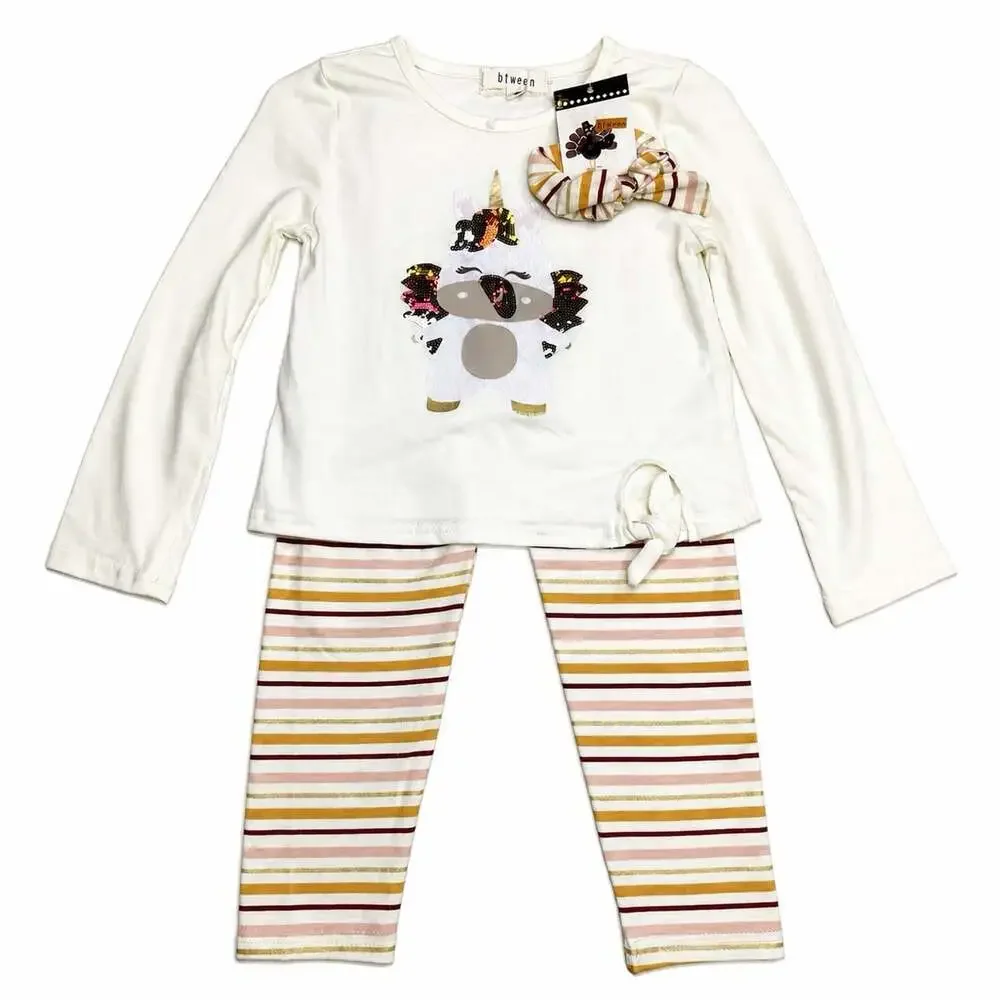 Btween Unicorn Fall Outfit w/Leggings Long Sleeve Shirt Scrunchie Girls Sz 6 NEW